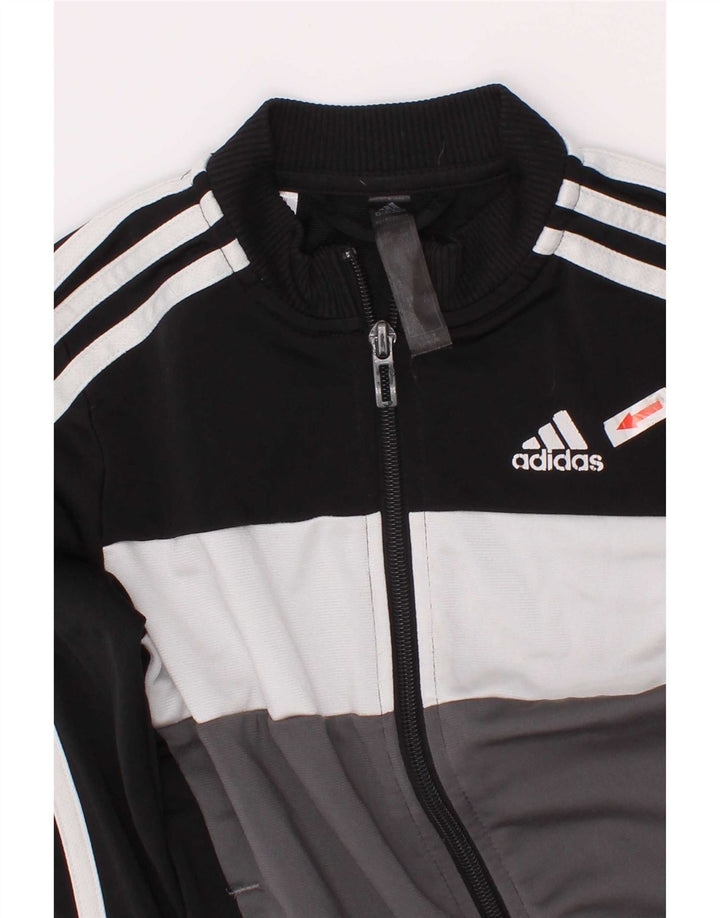 Adidas Boys Tracksuit Top Jacket 5-6 Years Black Colourblock Polyester