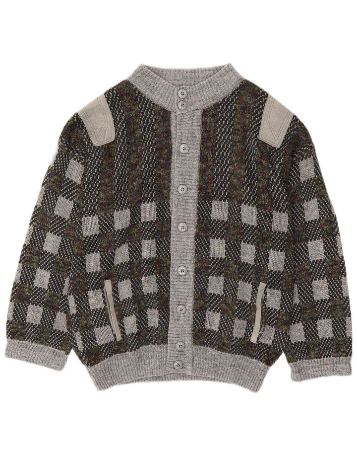 Vintage Mens Cardigan Sweater IT 54 XL Grey Geometric Wool