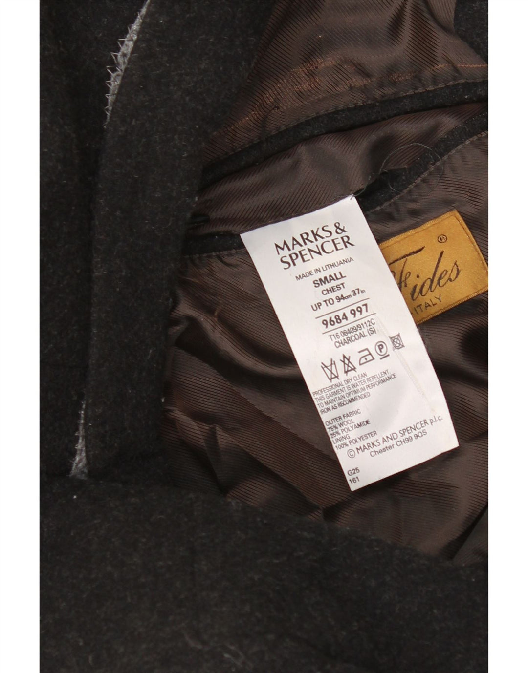 Marks & Spencer Mens Overcoat UK 36 Small Grey Wool