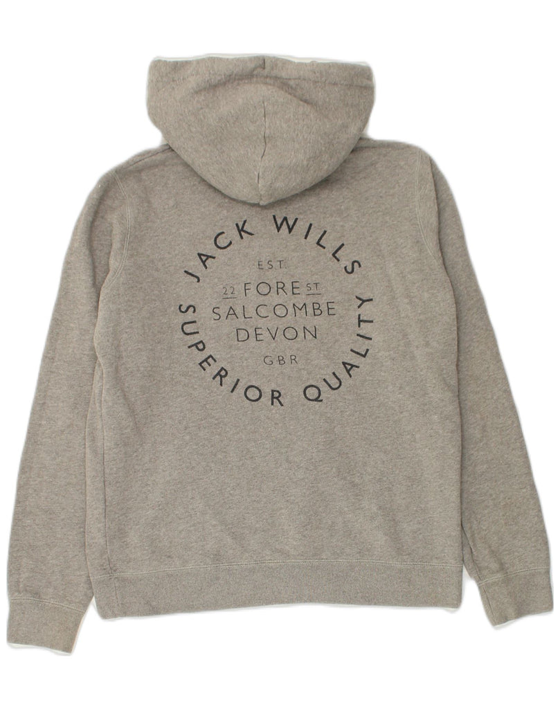 JACK WILLS Womens Graphic Hoodie Jumper UK 12 Medium  Grey Cotton | Vintage Jack Wills | Thrift | Second-Hand Jack Wills | Used Clothing | Messina Hembry 