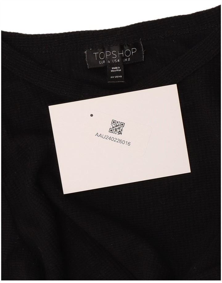 Topshop Womens Crop Blouse Top UK 8 Small Black Cotton