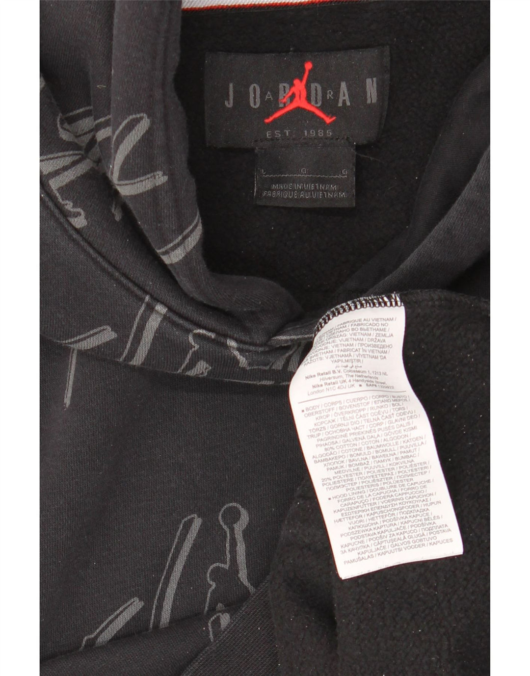 JORDAN Mens Graphic Hoodie Jumper Large Black Cotton
