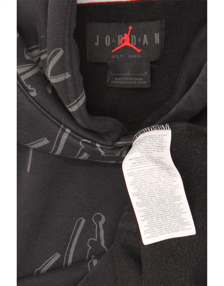 JORDAN Mens Graphic Hoodie Jumper Large Black Cotton