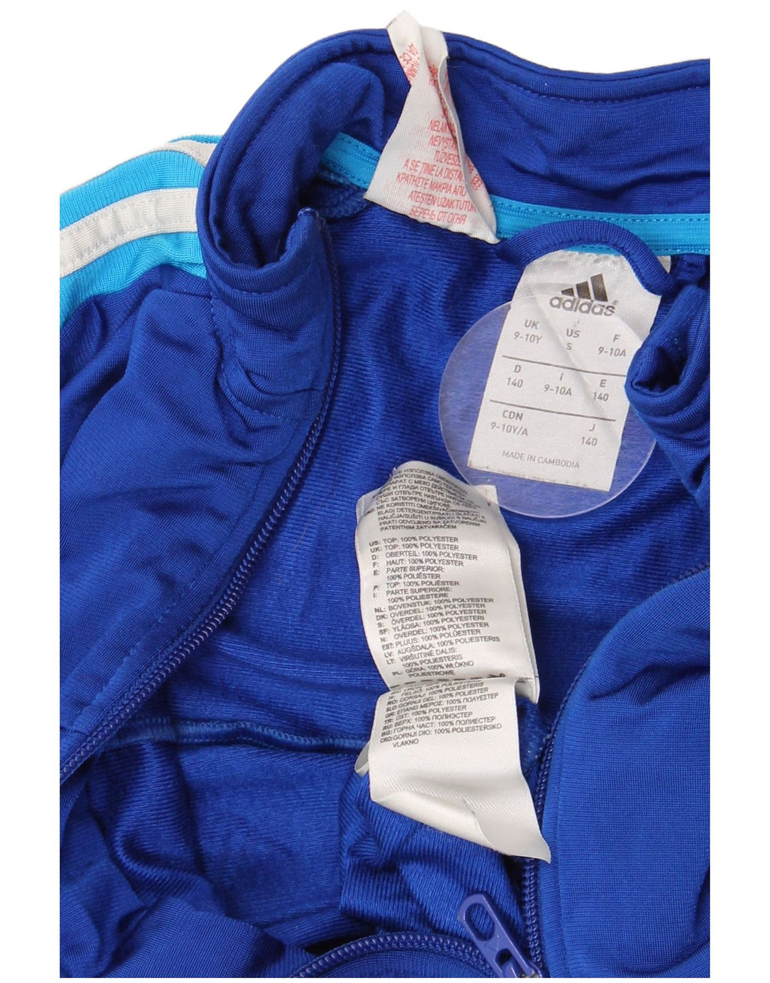 Adidas Boys Tracksuit Top Jacket 9-10 Years Blue Polyester