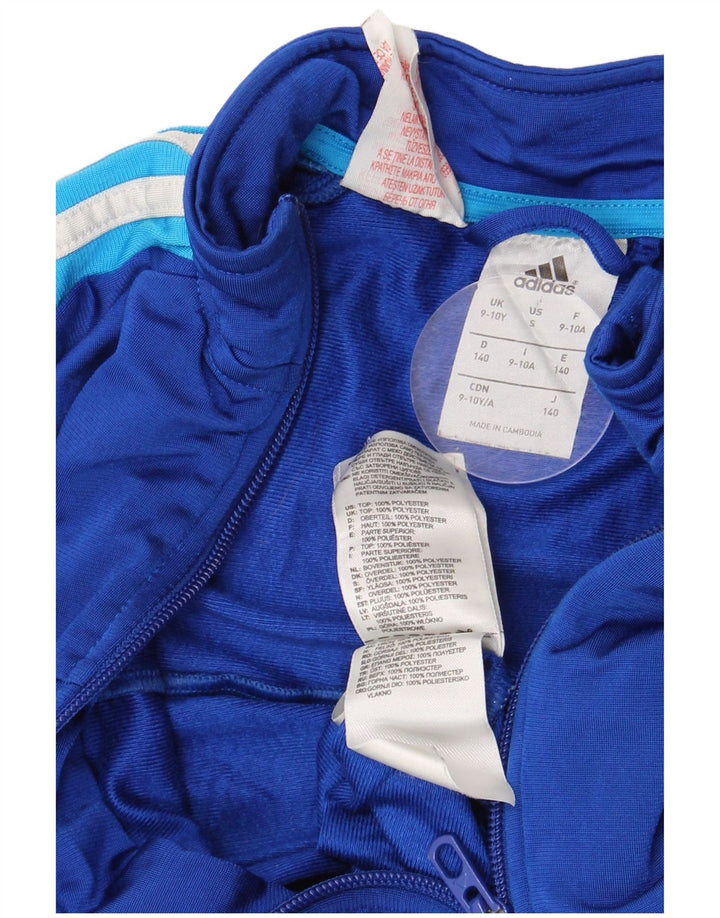 Adidas Boys Tracksuit Top Jacket 9-10 Years Blue Polyester