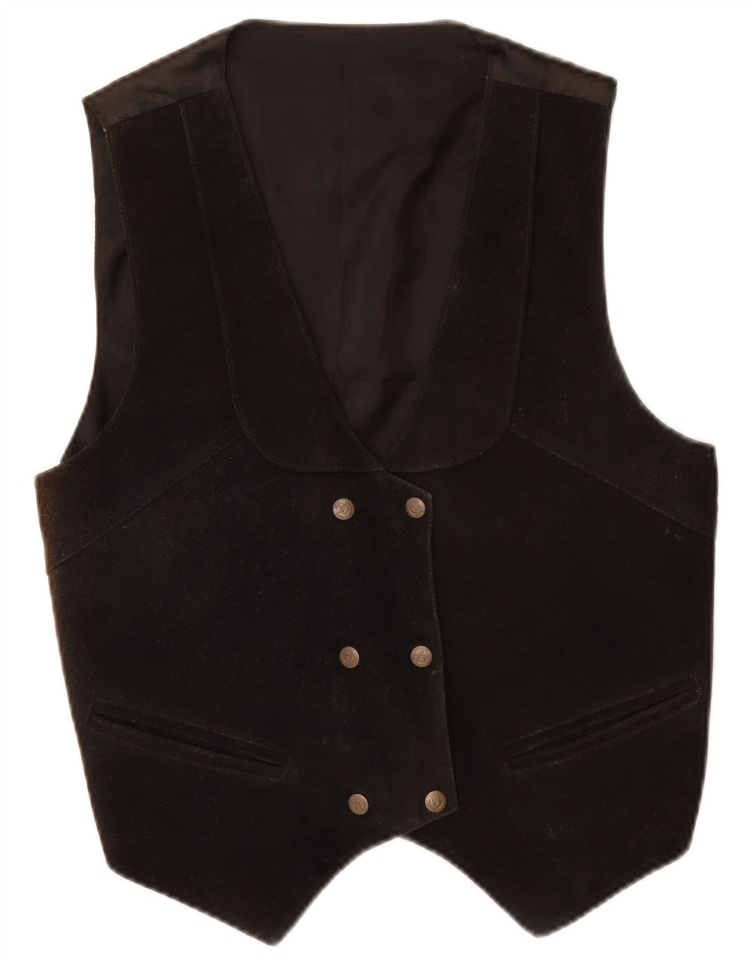 Vintage Womens Suede Waistcoat UK 14 Medium Black Leather