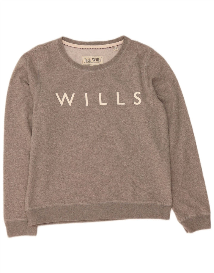JACK WILLS Womens Graphic Sweatshirt Jumper UK 10 Small Grey Cotton