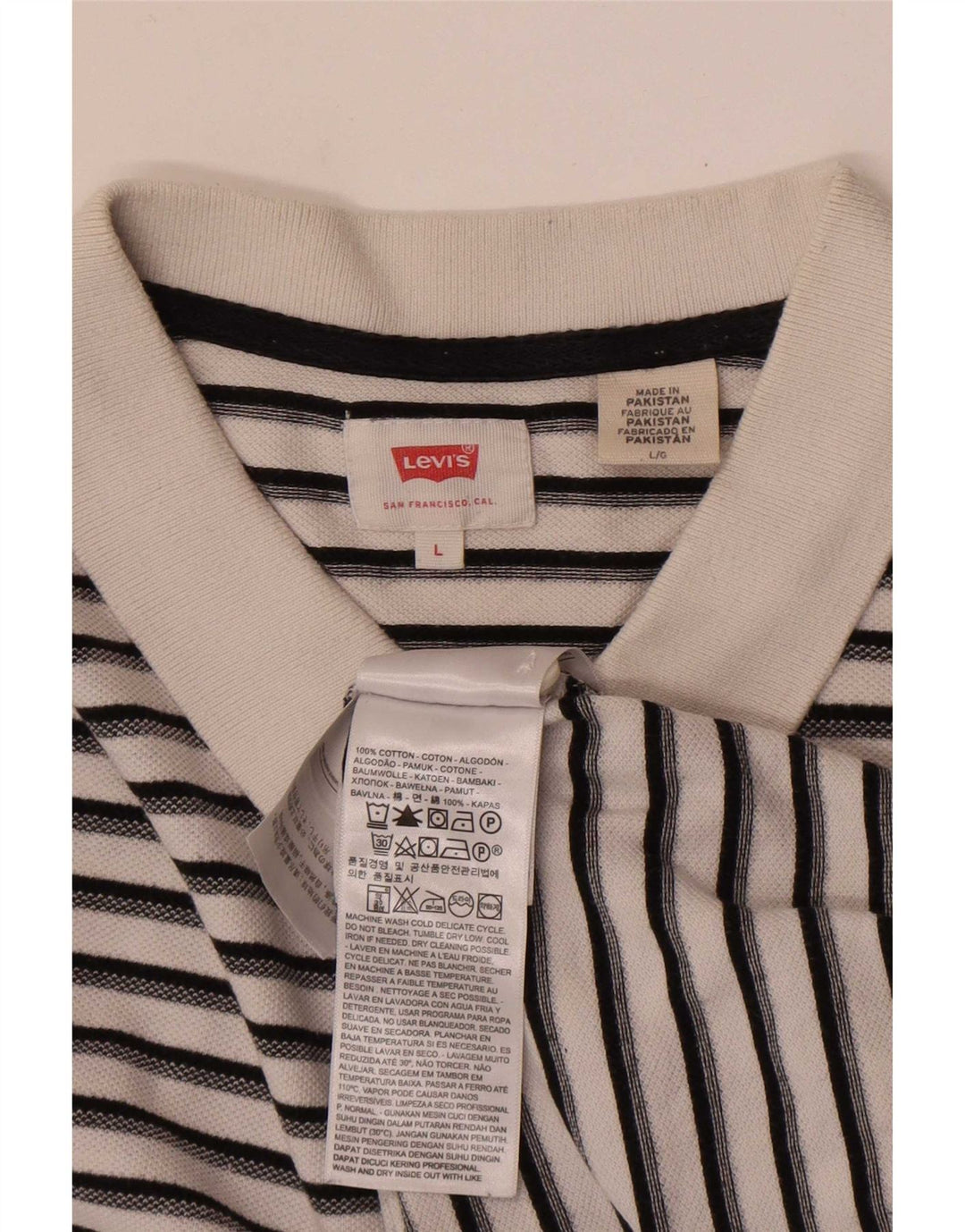 Levi's Mens Polo Shirt Large White Striped Cotton