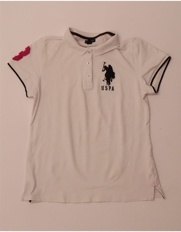 US POLO ASSN Womens Graphic Polo Shirt UK 18 XL White Cotton