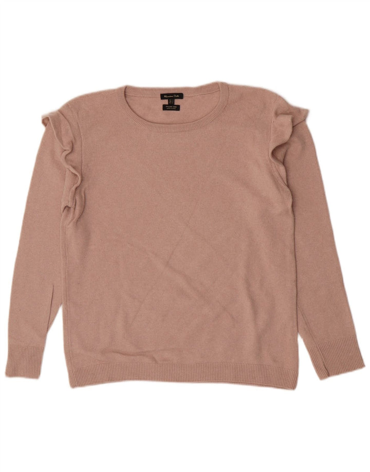Massimo Dutti Womens Boat Neck Jumper Sweater UK 10 Small Beige Polyamide