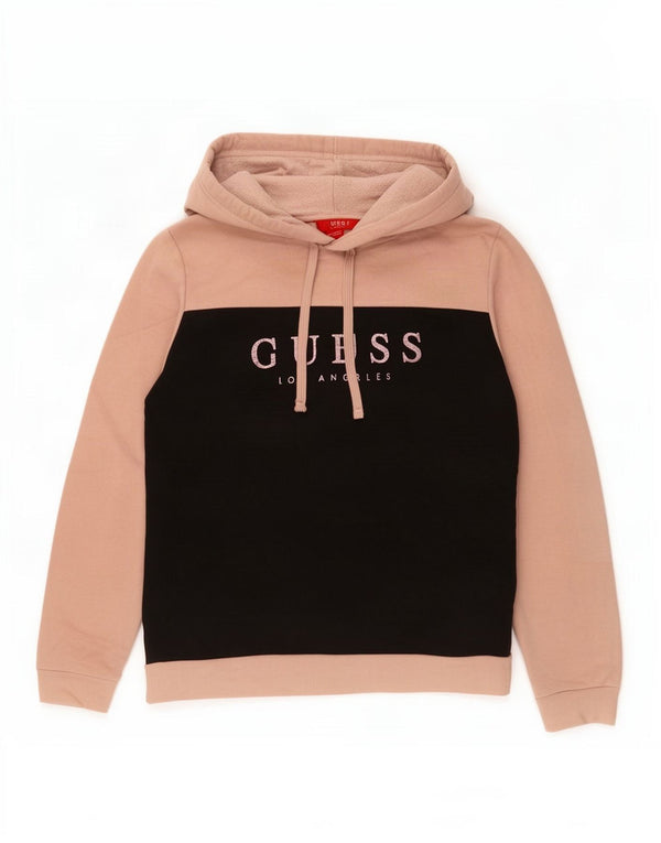 Guess Womens Graphic Oversized Hoodie Jumper UK 14 Medium Beige Colourblock