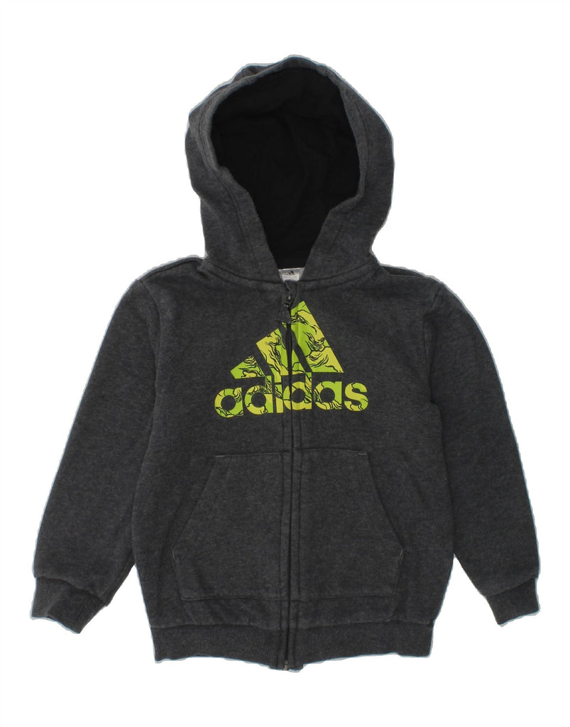 ADIDAS Boys Graphic Zip Hoodie Sweater 2-3 Years Grey Cotton | Vintage Adidas | Thrift | Second-Hand Adidas | Used Clothing | Messina Hembry 