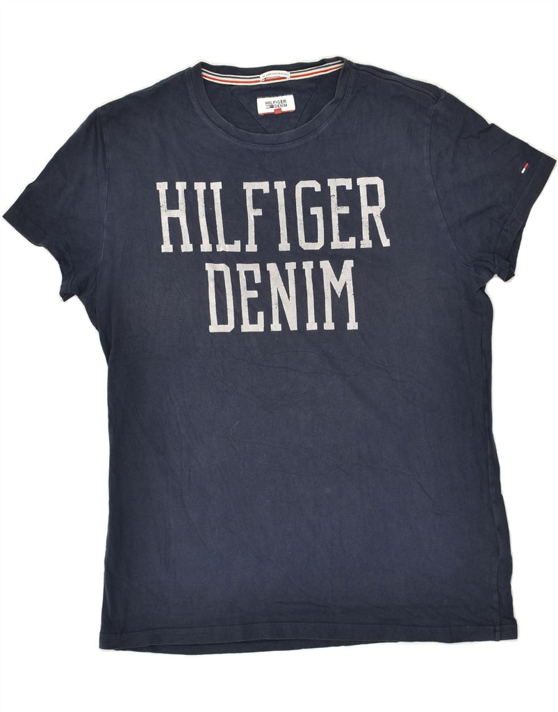 TOMMY HILFIGER Mens Graphic T-Shirt Top Large Navy Blue Cotton | Vintage Tommy Hilfiger | Thrift | Second-Hand Tommy Hilfiger | Used Clothing | Messina Hembry 