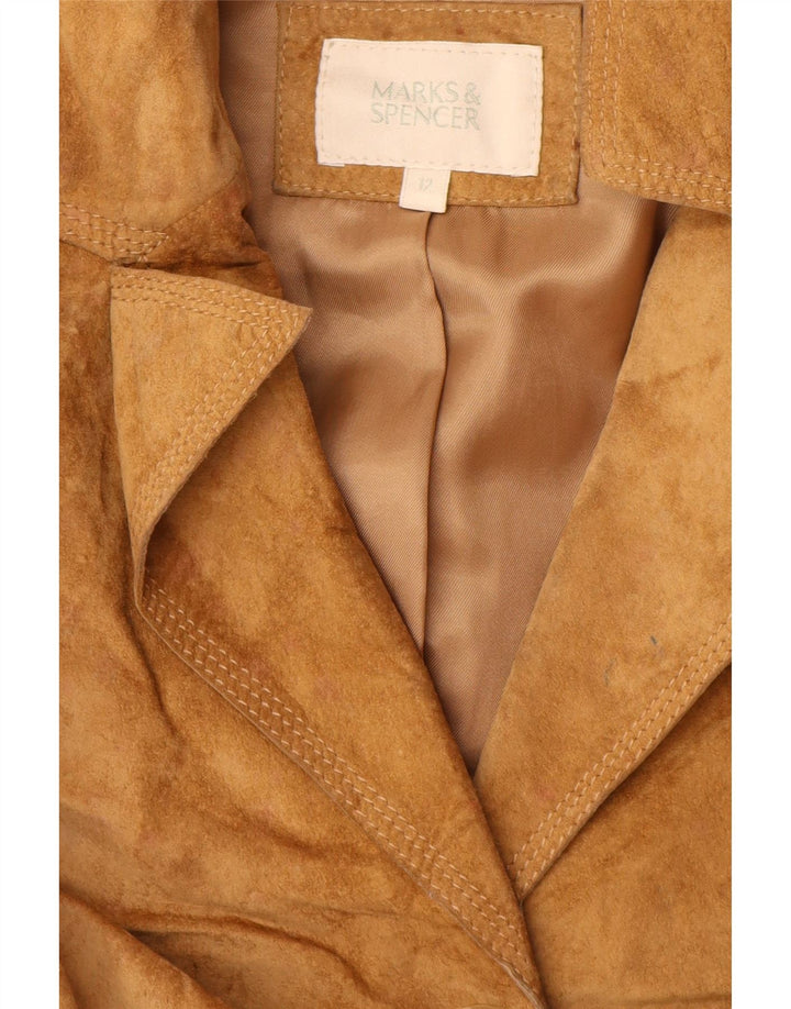 Marks & Spencer Womens Suede Overcoat UK 12 Medium Brown Leather
