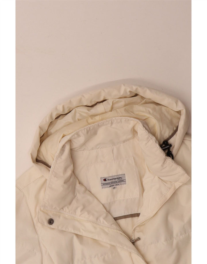 CHAMPION Womens Hooded Padded Jacket UK 14 Medium Off White