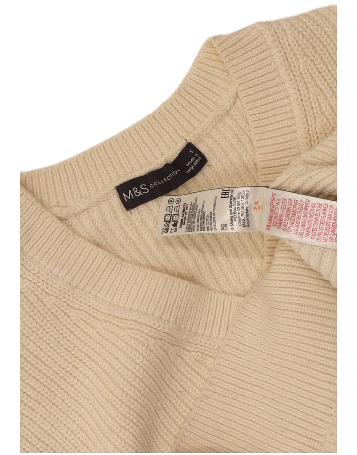 MARKS & SPENCER Womens Crop V-Neck Jumper Sweater UK 10 Small Beige