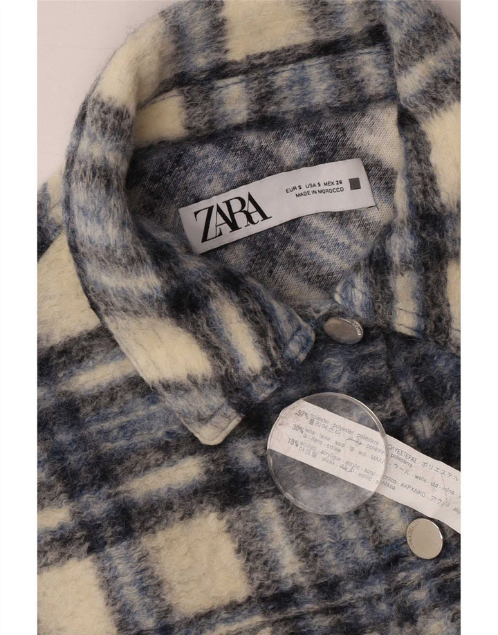 Zara Womens Crop 3/4 Sleeve Oversized Bomber Jacket UK 10 Small Grey Check