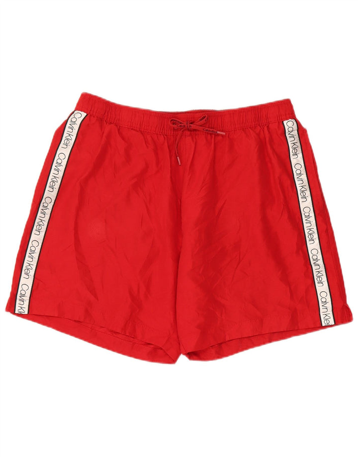 CALVIN KLEIN Mens Graphic Swimming Shorts XL  Red Colourblock Polyester