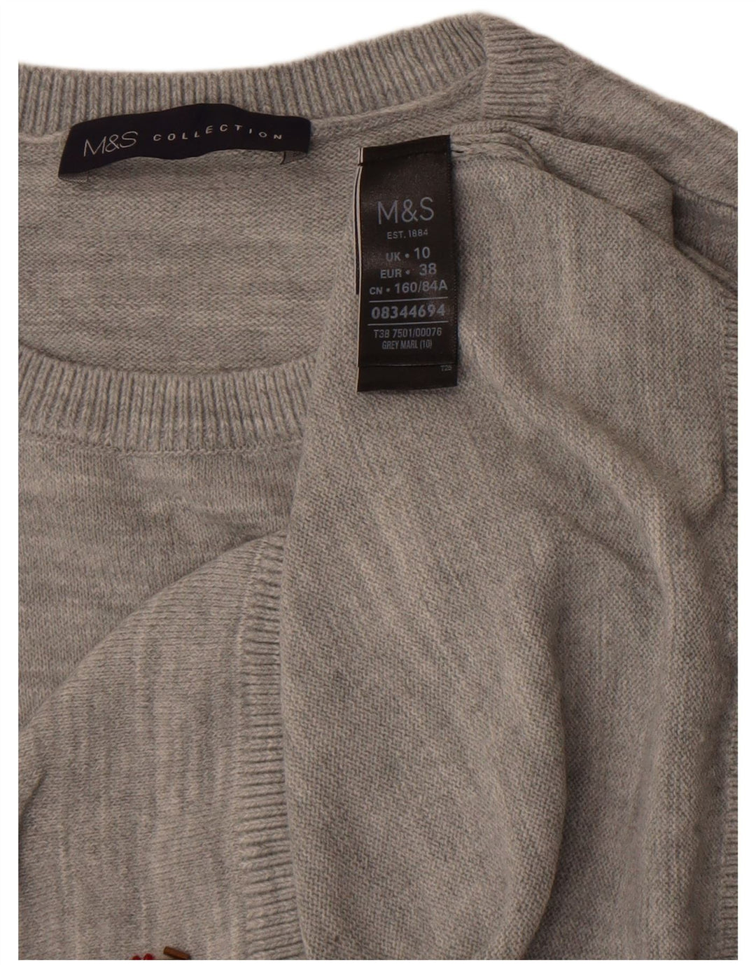 Marks & Spencer Womens Crop Crew Neck Jumper Sweater UK 10 Small Grey