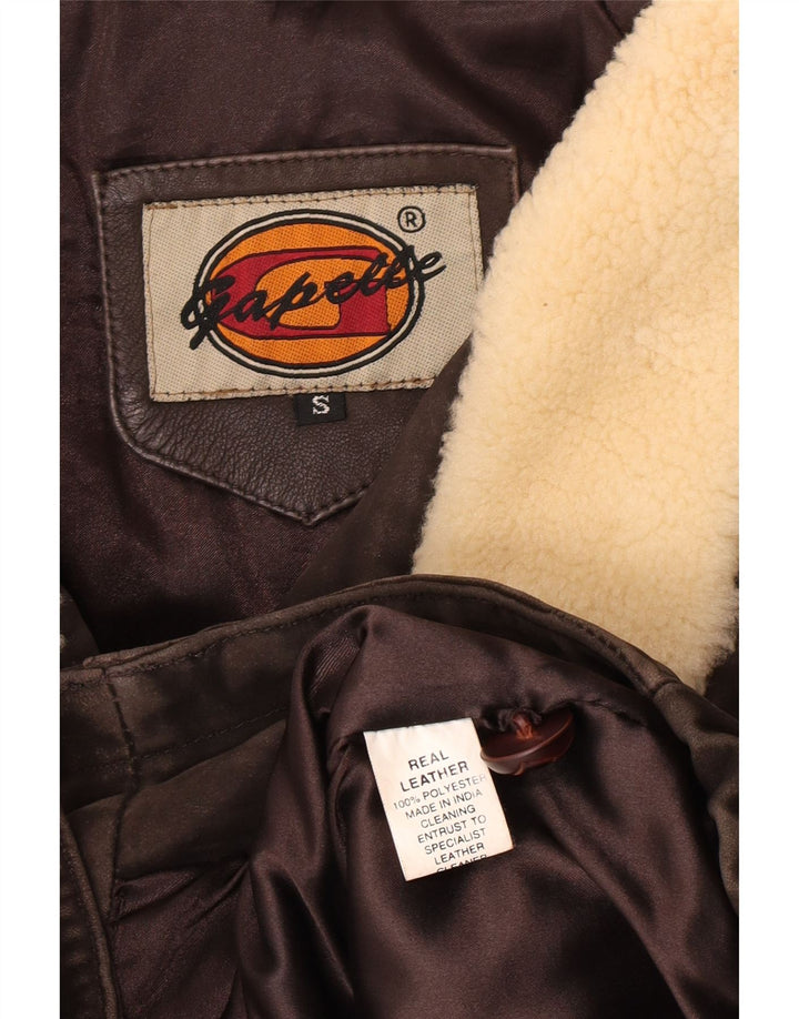 Gapelle Mens Leather Flight Aviator Jacket UK 36 Small Brown Leather Retro