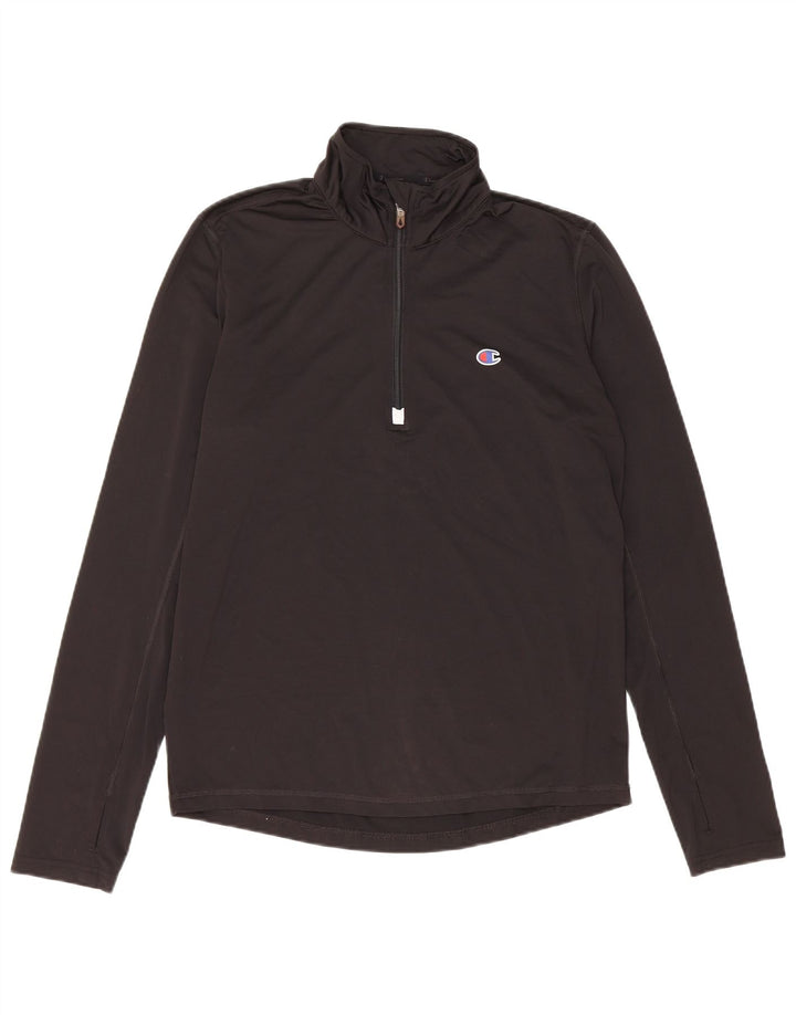 CHAMPION Mens Zip Neck Pullover Tracksuit Top Small Black