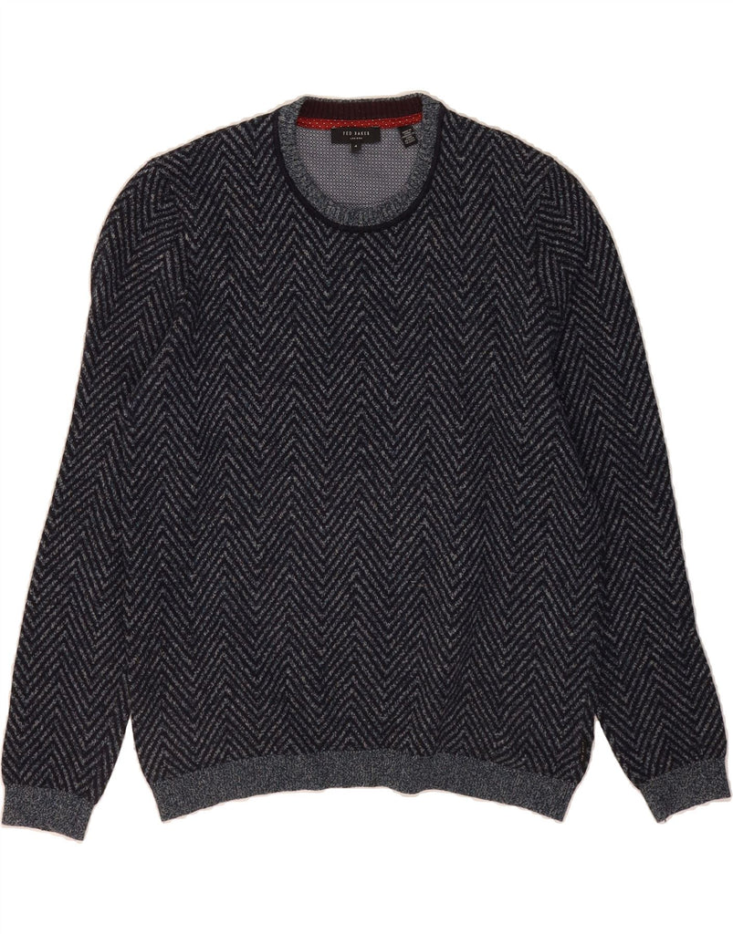 TED BAKER Mens Crew Neck Jumper Sweater Size 4 Large Navy Blue Chevron Vintage Ted Baker and Second-Hand Ted Baker from Messina Hembry 
