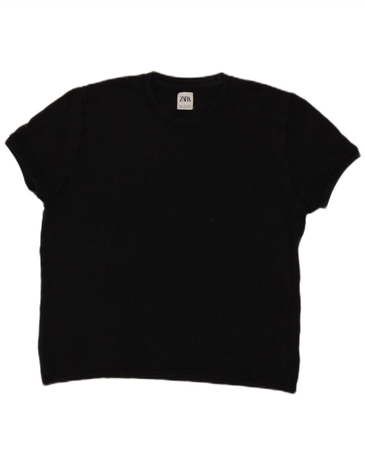 Zara Womens Knit T-Shirt Top UK 16 Large Black