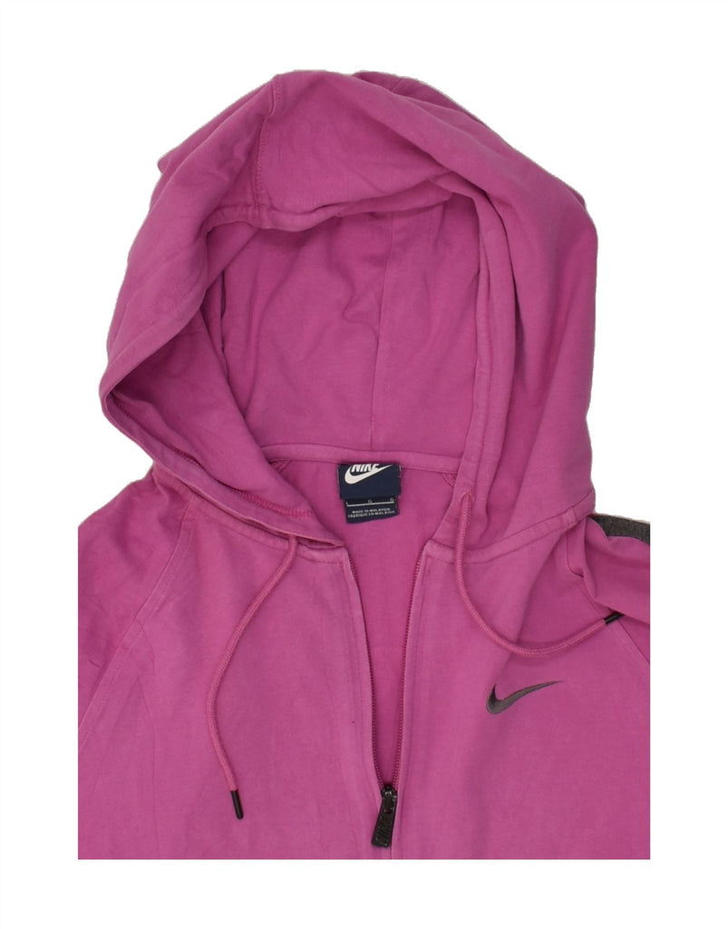 NIKE Womens Zip Hoodie Sweater UK 16 Large Pink Colourblock Cotton | Vintage Nike | Thrift | Second-Hand Nike | Used Clothing | Messina Hembry 