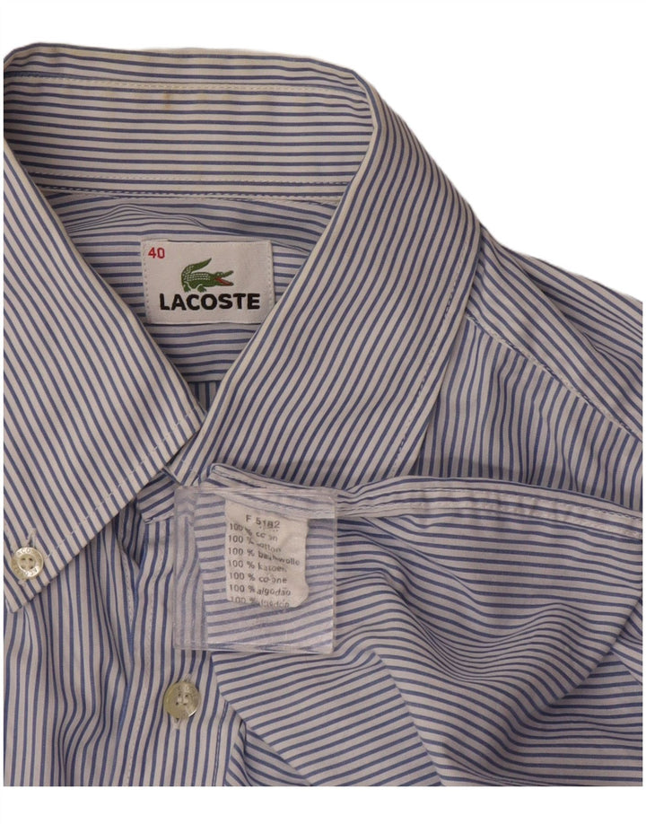 Lacoste Mens Shirt Size 40 Medium Navy Blue Striped Cotton