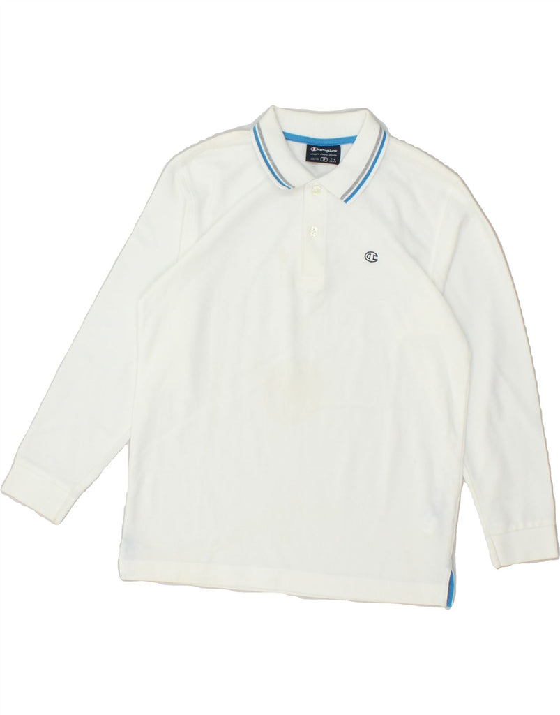 CHAMPION Boys Long Sleeve Polo Shirt 7-8 Years White Cotton | Vintage Champion | Thrift | Second-Hand Champion | Used Clothing | Messina Hembry 