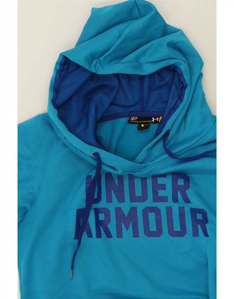 UNDER ARMOUR Womens Graphic Hoodie Jumper UK 10 Small  Blue Polyester | Vintage Under Armour | Thrift | Second-Hand Under Armour | Used Clothing | Messina Hembry 