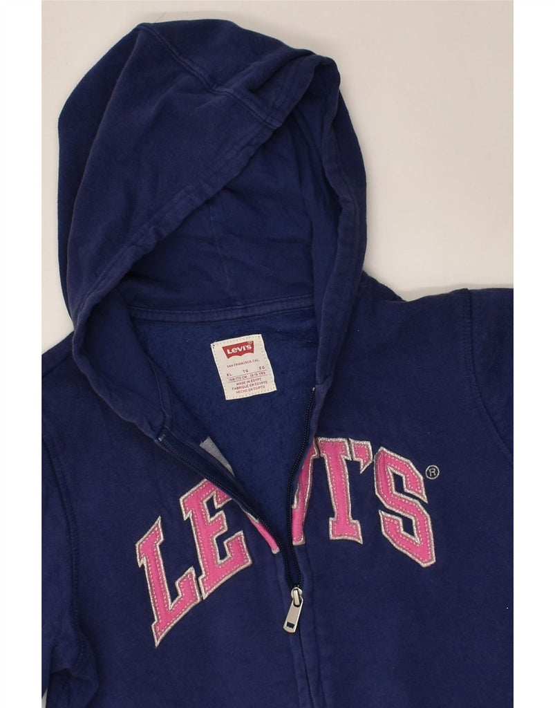 LEVI'S Girls Graphic Zip Hoodie Sweater 13-14 Years XL  Blue Cotton | Vintage Levi's | Thrift | Second-Hand Levi's | Used Clothing | Messina Hembry 