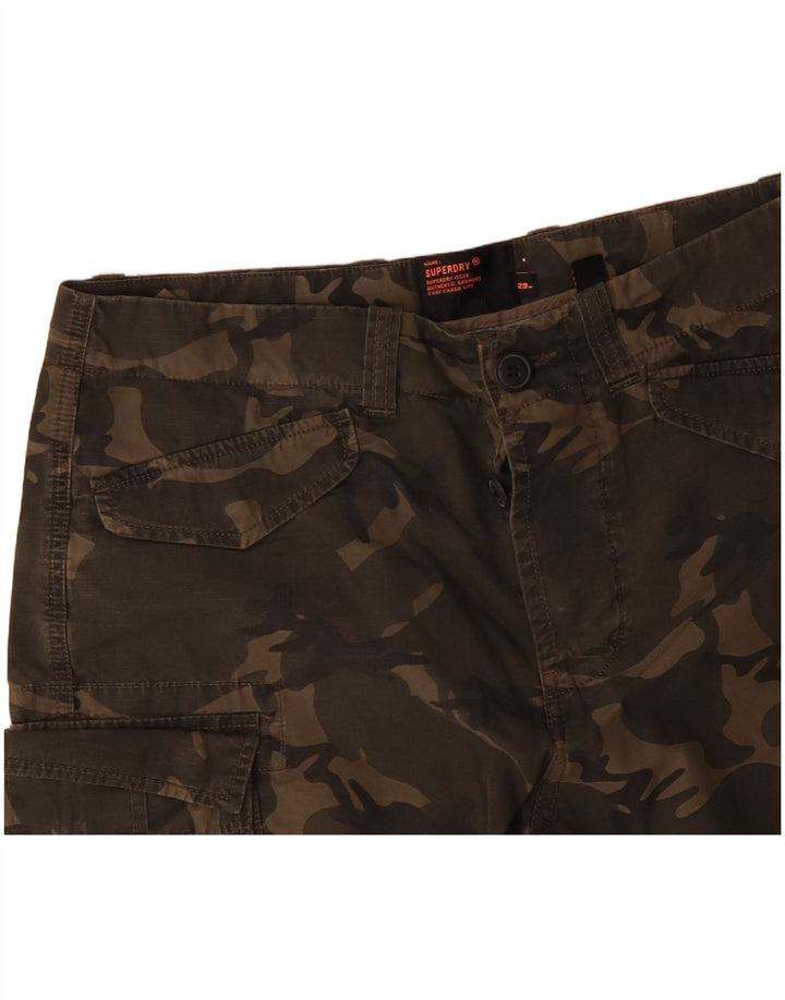 SUPERDRY Mens Cargo Shorts W29 Small Khaki Camouflage Cotton