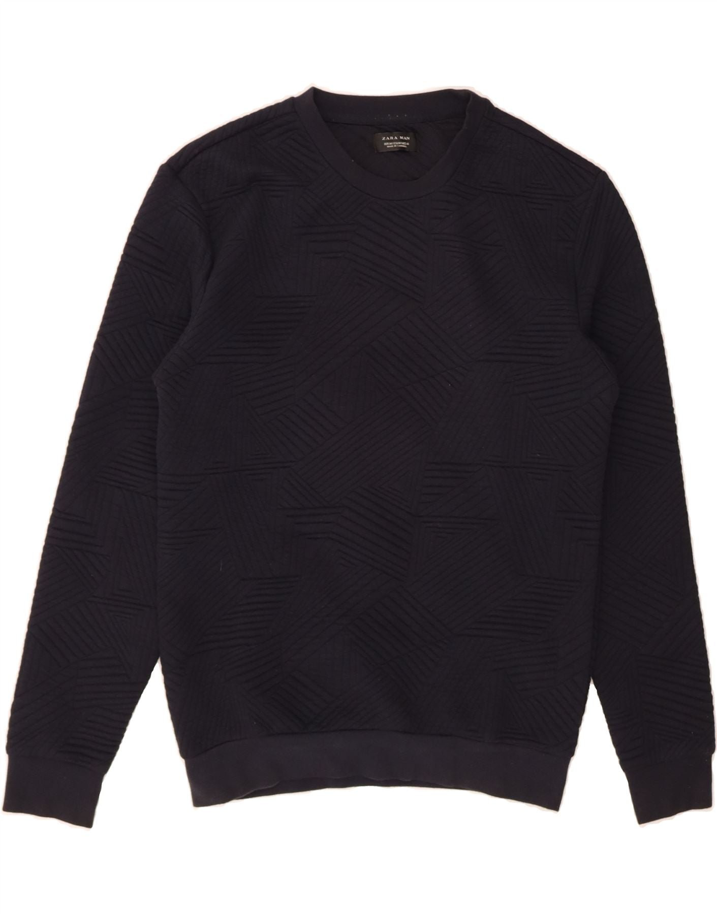 ZARA Felpa Uomo Maglione Medio Blu Navy Geometrico Poliestere