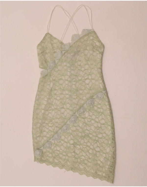 Topshop Womens Asymmetric Lace Halter Dress UK 10 Small Green Geometric