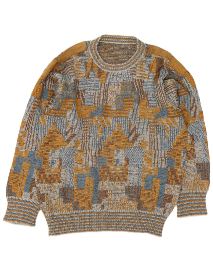Vintage Mens Crew Neck Jumper Sweater Large Multicoloured Geometric