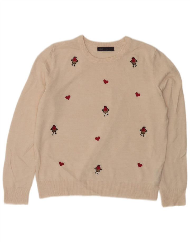 Marks & Spencer Womens Crew Neck Jumper Sweater UK 14 Medium White