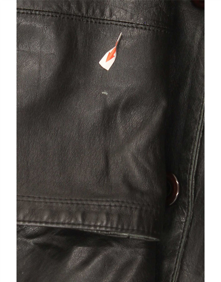 Vintage Womens Hooded Leather Coat IT 48 XL Black