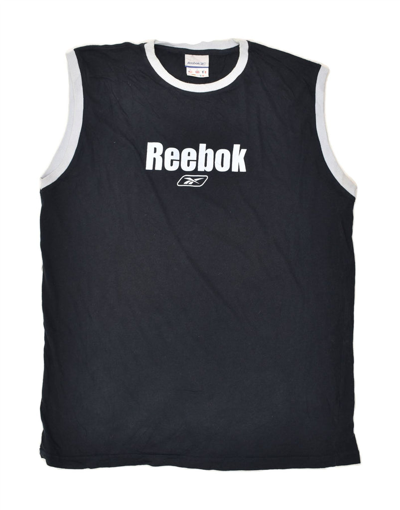 REEBOK Mens Graphic Vest Top XL Navy Blue Cotton | Vintage Reebok | Thrift | Second-Hand Reebok | Used Clothing | Messina Hembry 