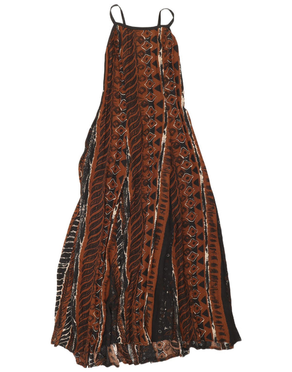 Vintage Womens Sleeveless Maxi Dress UK 12 Medium Brown Geometric Viscose