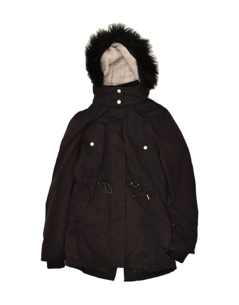 SUPERDRY Womens Hooded Parka Jacket UK 12 Medium Black Polyester | Vintage Superdry | Thrift | Second-Hand Superdry | Used Clothing | Messina Hembry 