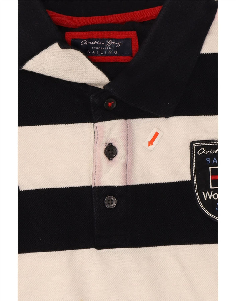 CHRISTIAN BERG Mens Graphic Polo Shirt XL Black Striped Vintage Christian Berg and Second-Hand Christian Berg from Messina Hembry 