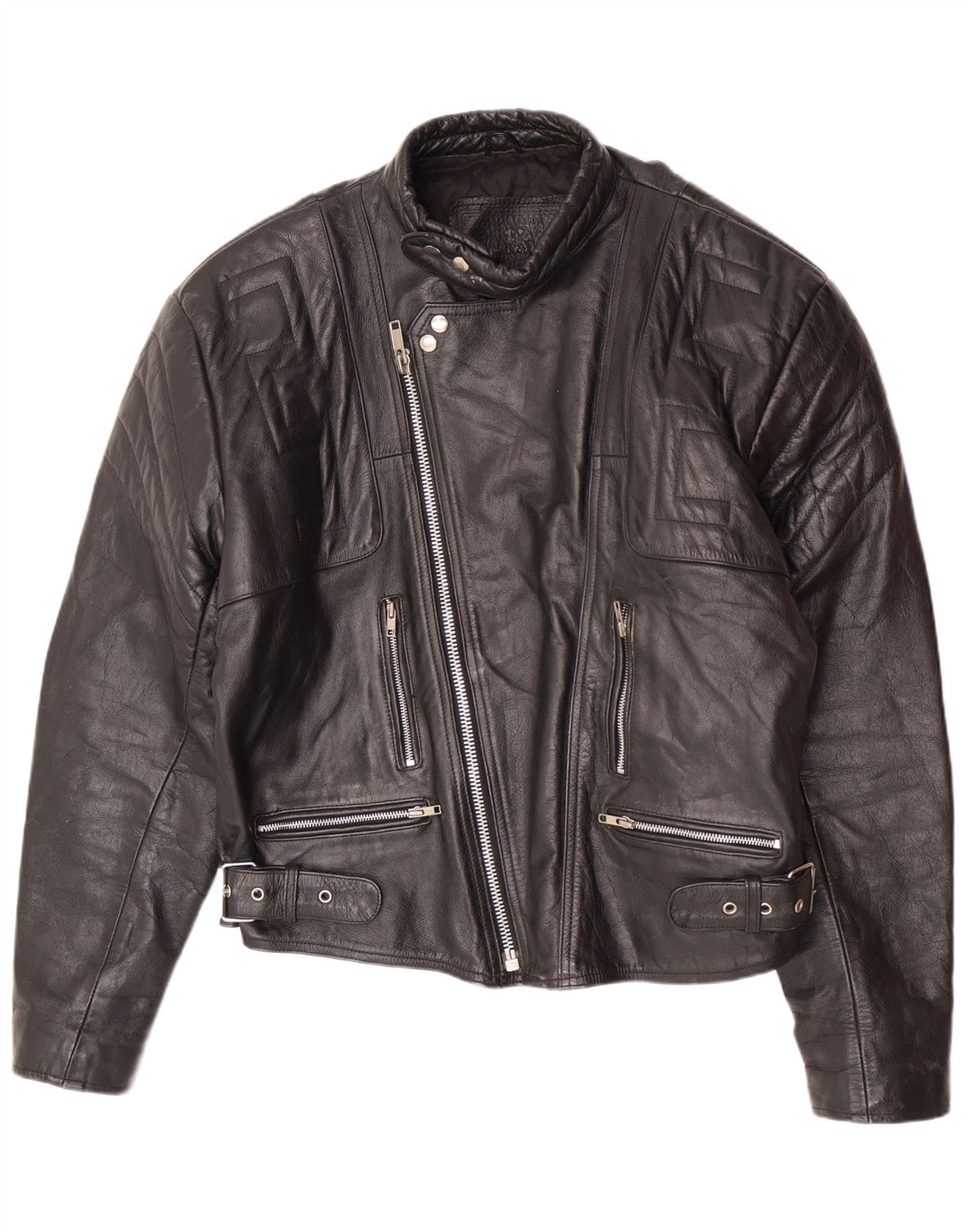Vintage Mens Leather Biker Jacket UK 44 2XL Black