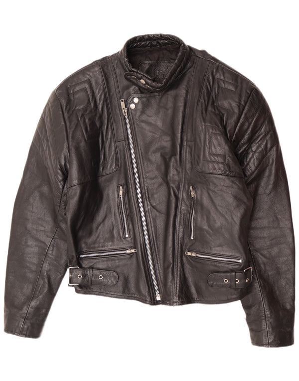 Vintage Mens Leather Biker Jacket UK 44 2XL Black
