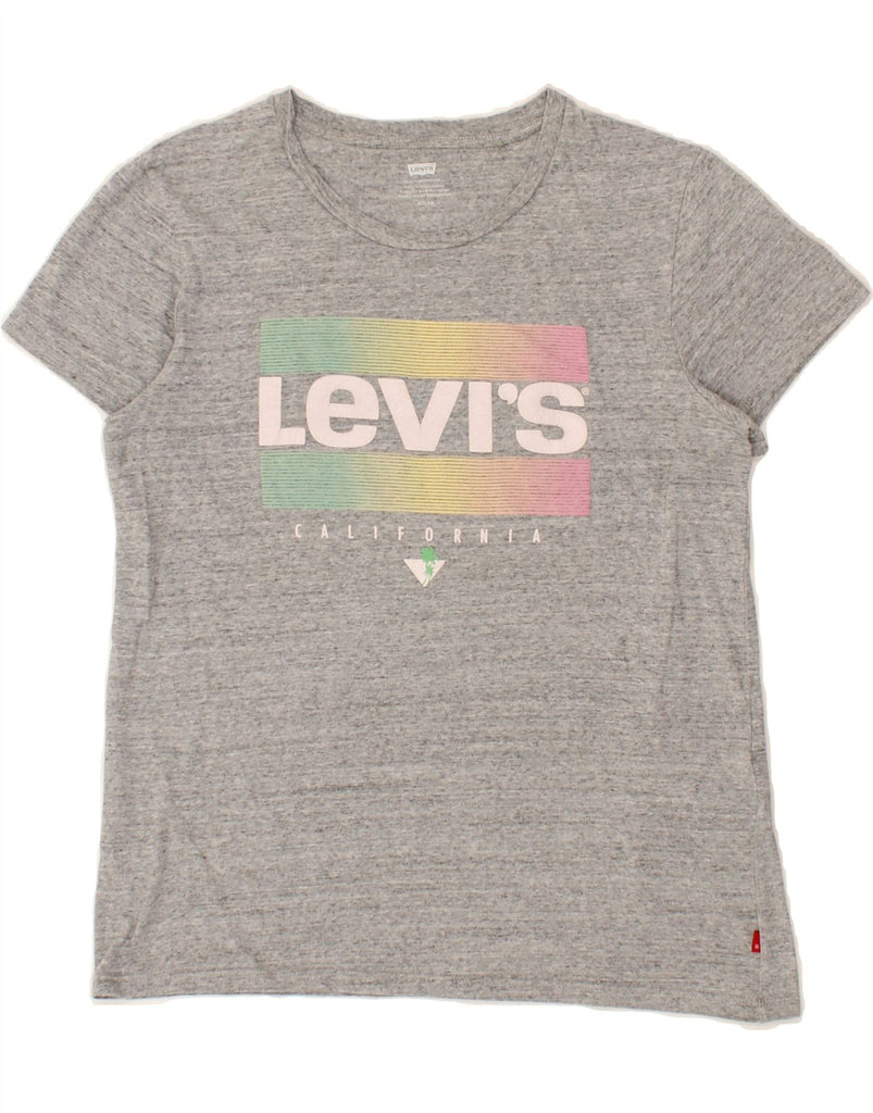 LEVI'S Womens Graphic T-Shirt Top UK 10 Small Grey Cotton Vintage Levi's and Second-Hand Levi's from Messina Hembry 