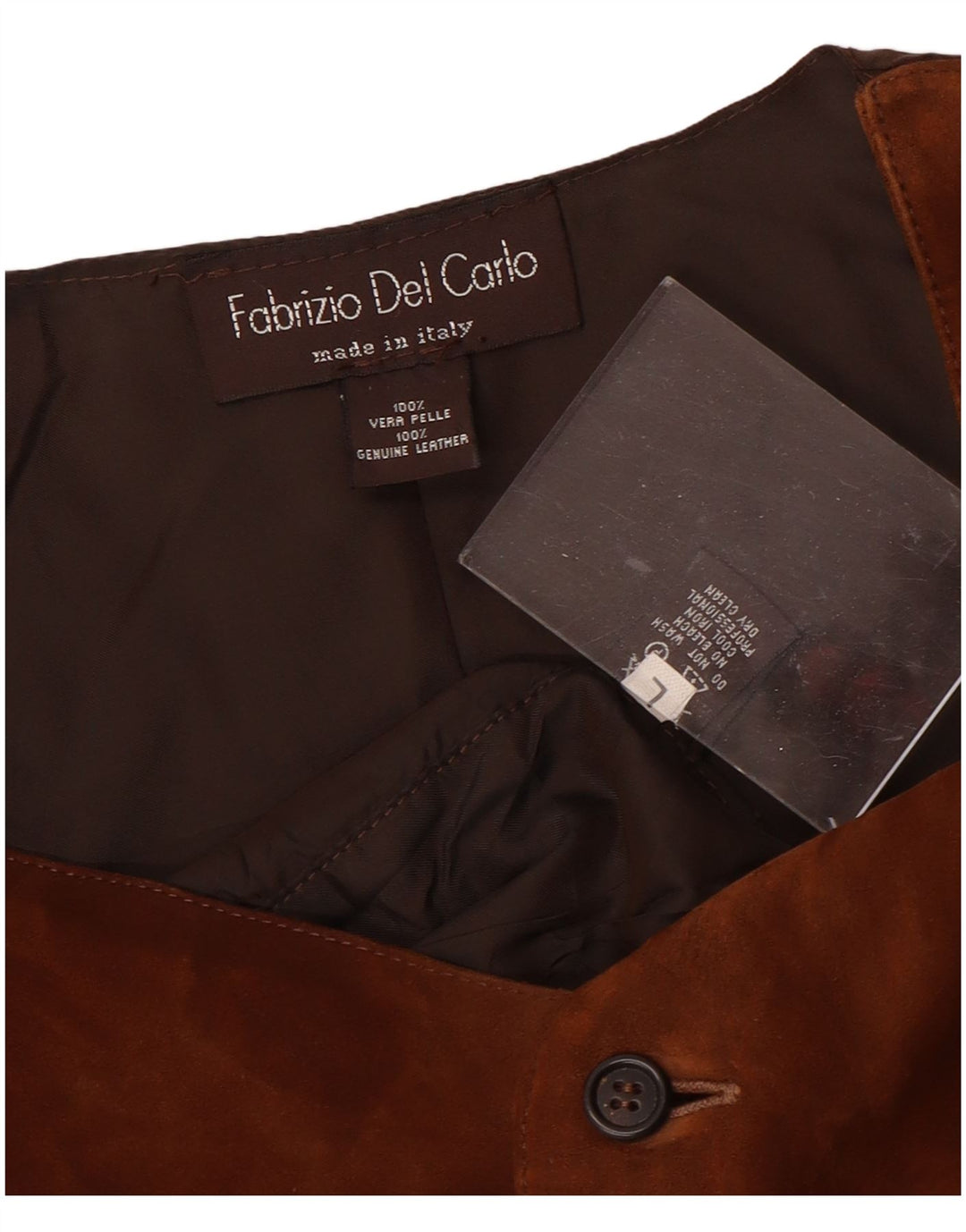 FABRIZIO DEL CARLO Mens Suede Waistcoat Large Brown Leather