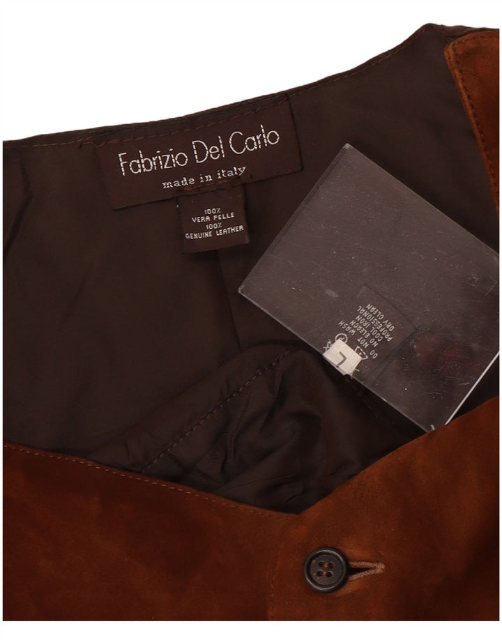 FABRIZIO DEL CARLO Mens Suede Waistcoat Large Brown Leather