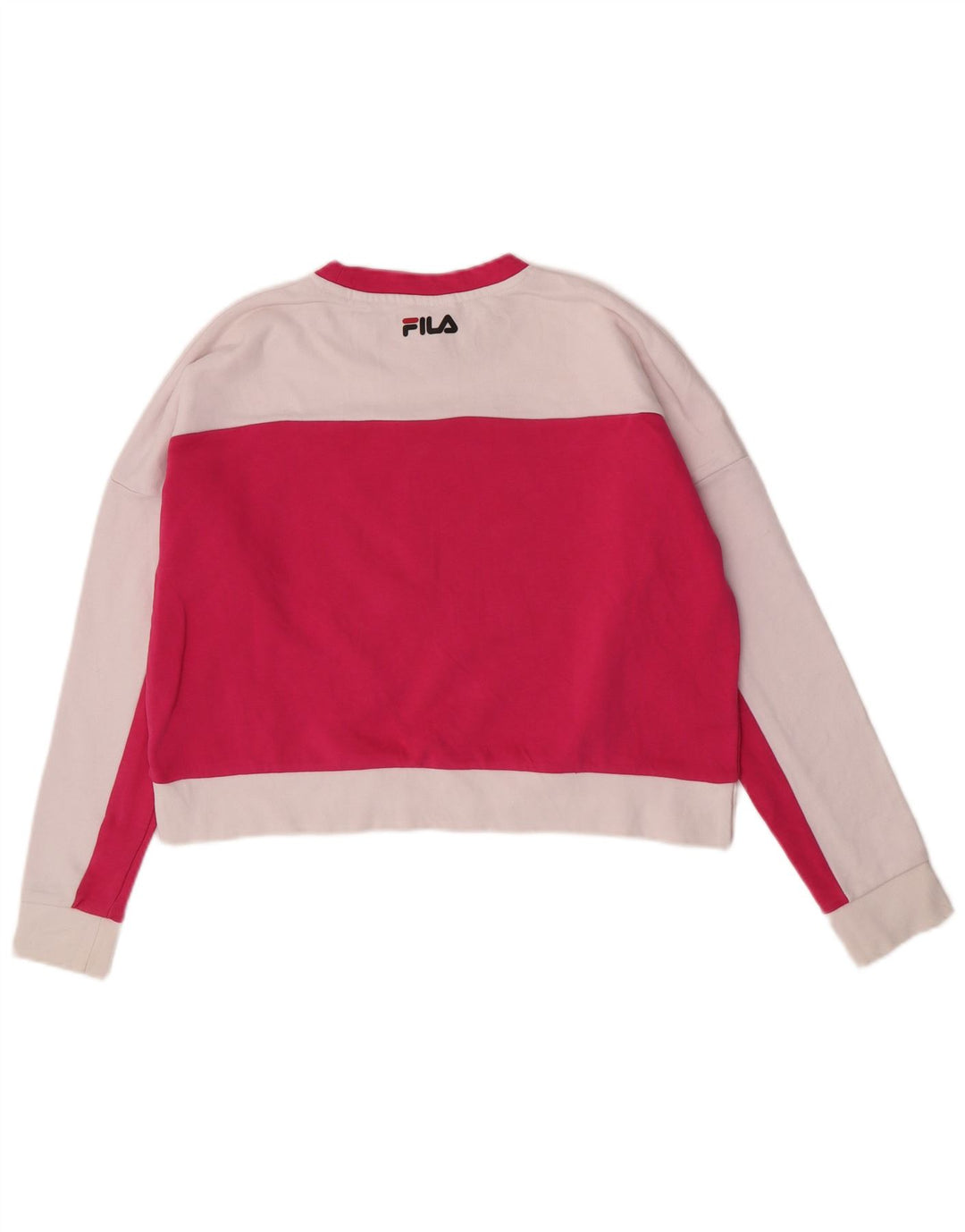 Fila Womens Oversized Crop Sweatshirt Jumper UK 10 Small Pink Colourblock