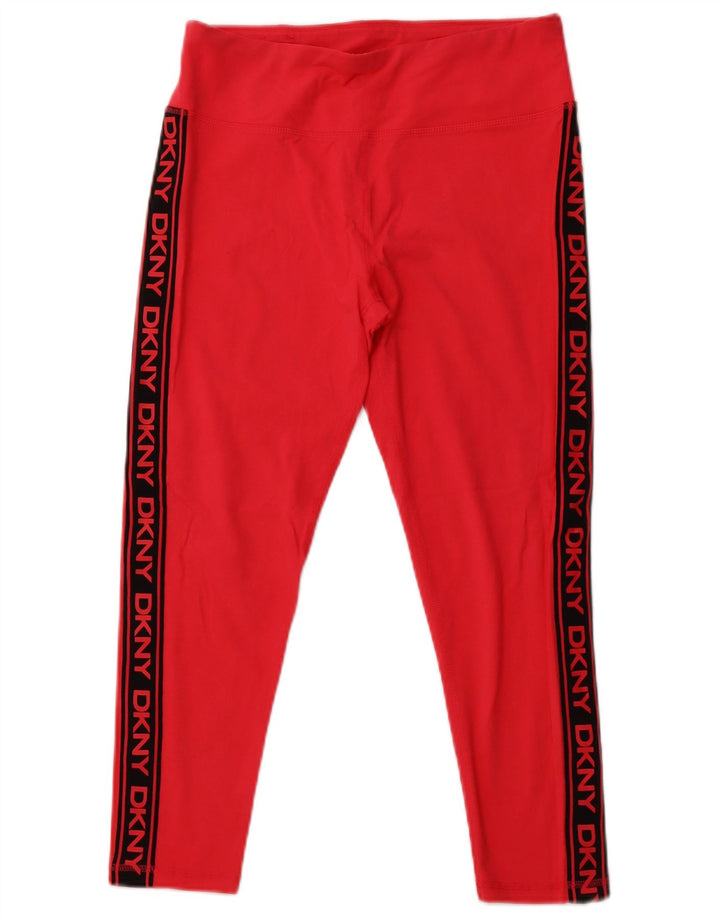 DKNY Womens Graphic Capri Leggings UK 16 Large  Pink Colourblock Cotton