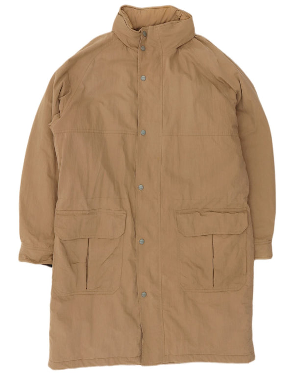 L.L.Bean Mens Hooded Loose Fit Overcoat UK 38 Medium Beige Cotton